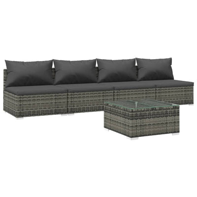 5 Piece Garden Lounge Set with Cushions Poly Rattan Grey