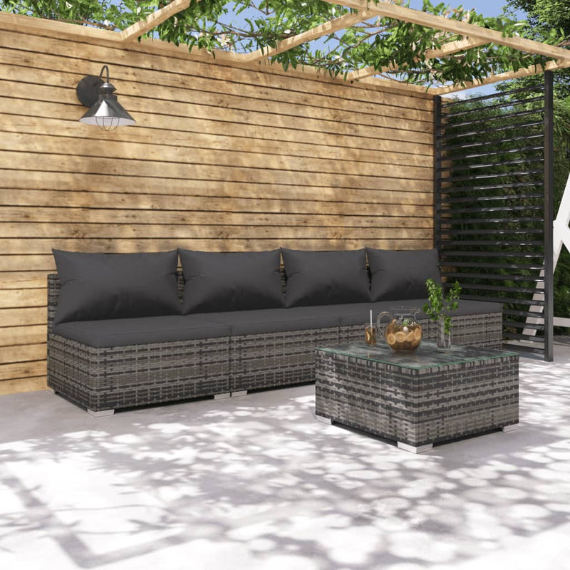 5 Piece Garden Lounge Set with Cushions Poly Rattan Grey