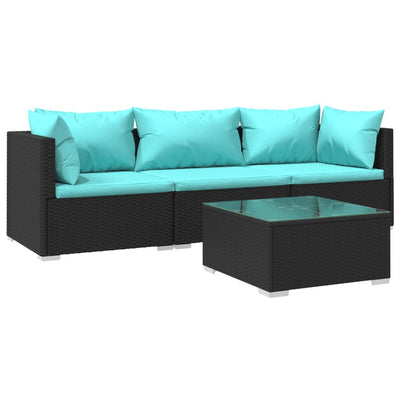 4 Piece Garden Lounge Set with Cushions Poly Rattan Black