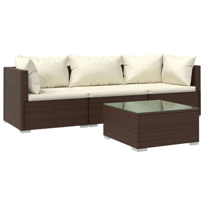 4 Piece Garden Lounge Set with Cushions Poly Rattan Brown