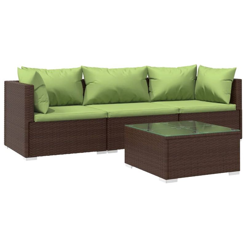 4 Piece Garden Lounge Set with Cushions Poly Rattan Brown