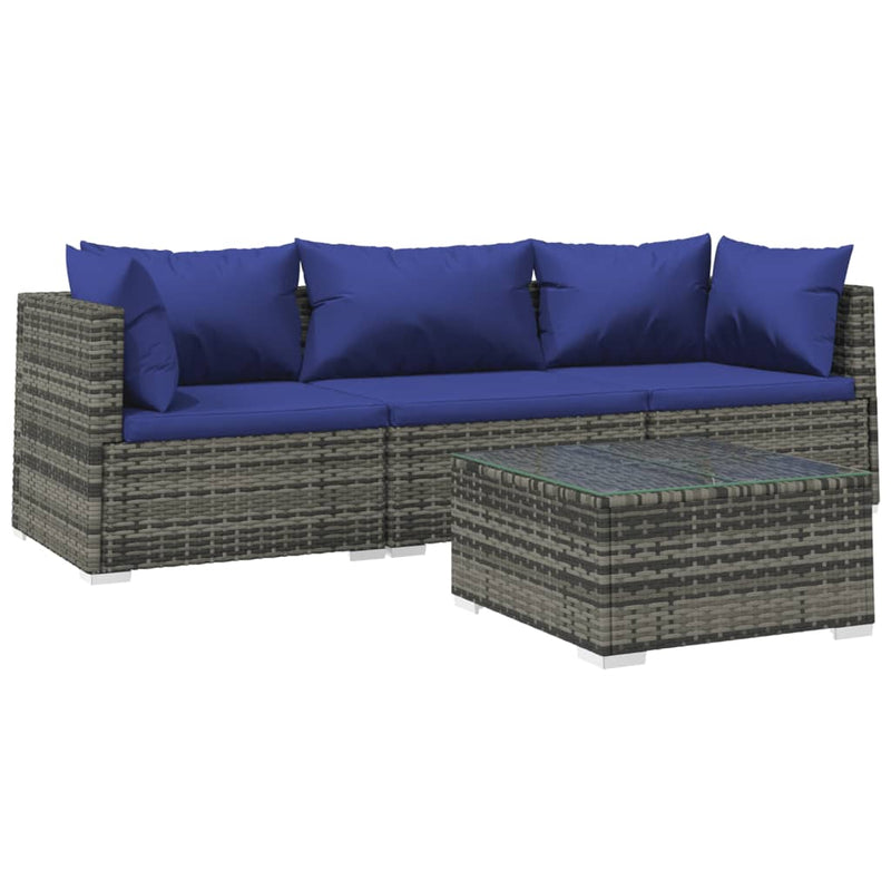 4 Piece Garden Lounge Set with Cushions Poly Rattan Grey