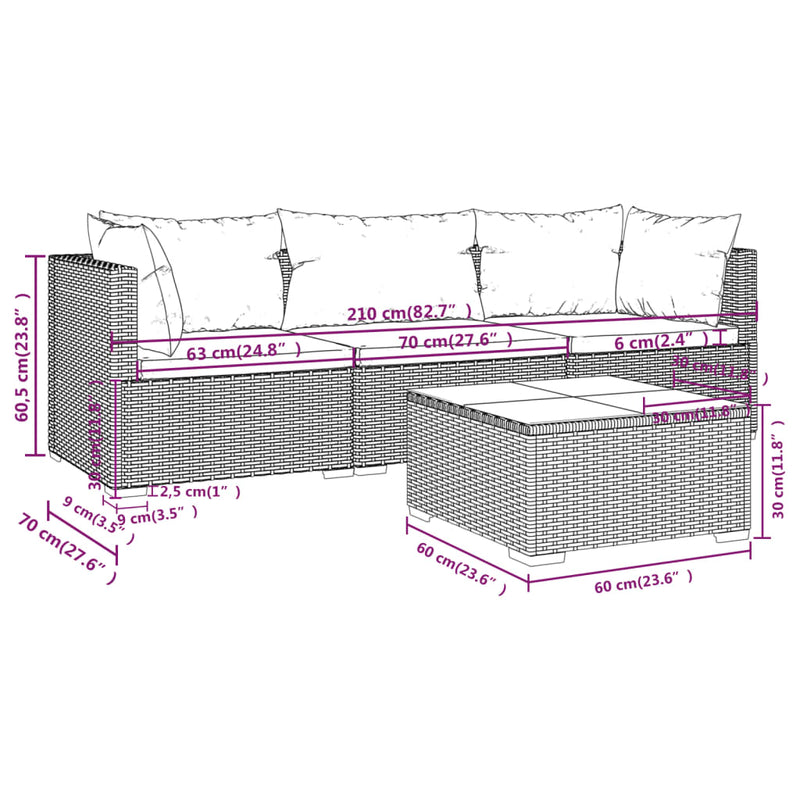 4 Piece Garden Lounge Set with Cushions Poly Rattan Grey