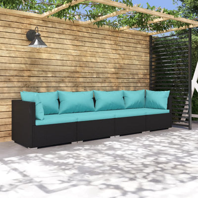 4 Piece Garden Lounge Set with Cushions Poly Rattan Black