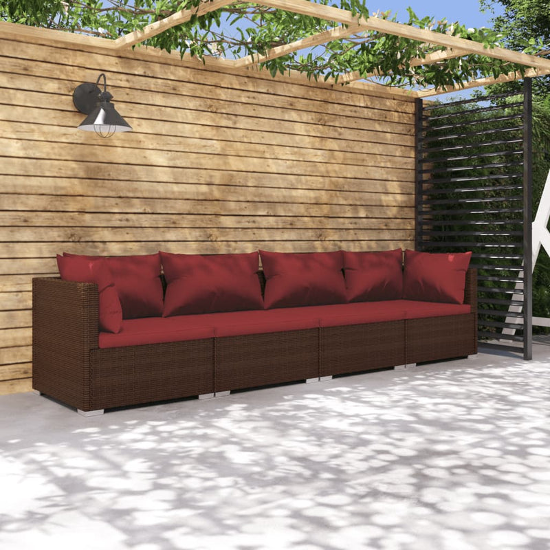 4 Piece Garden Lounge Set with Cushions Poly Rattan Brown