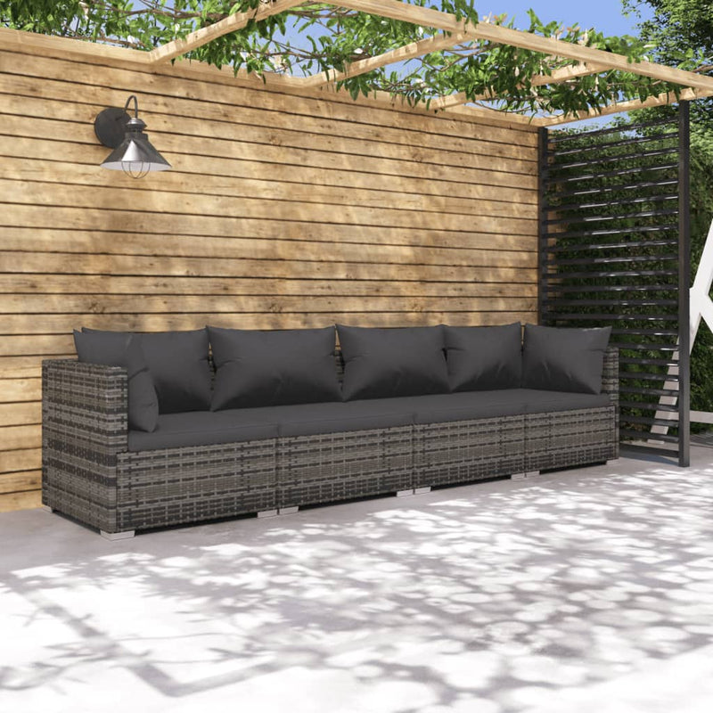 4 Piece Garden Lounge Set with Cushions Poly Rattan Grey