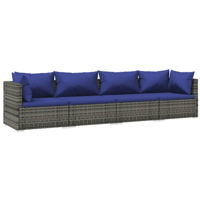 4 Piece Garden Lounge Set with Cushions Poly Rattan Grey