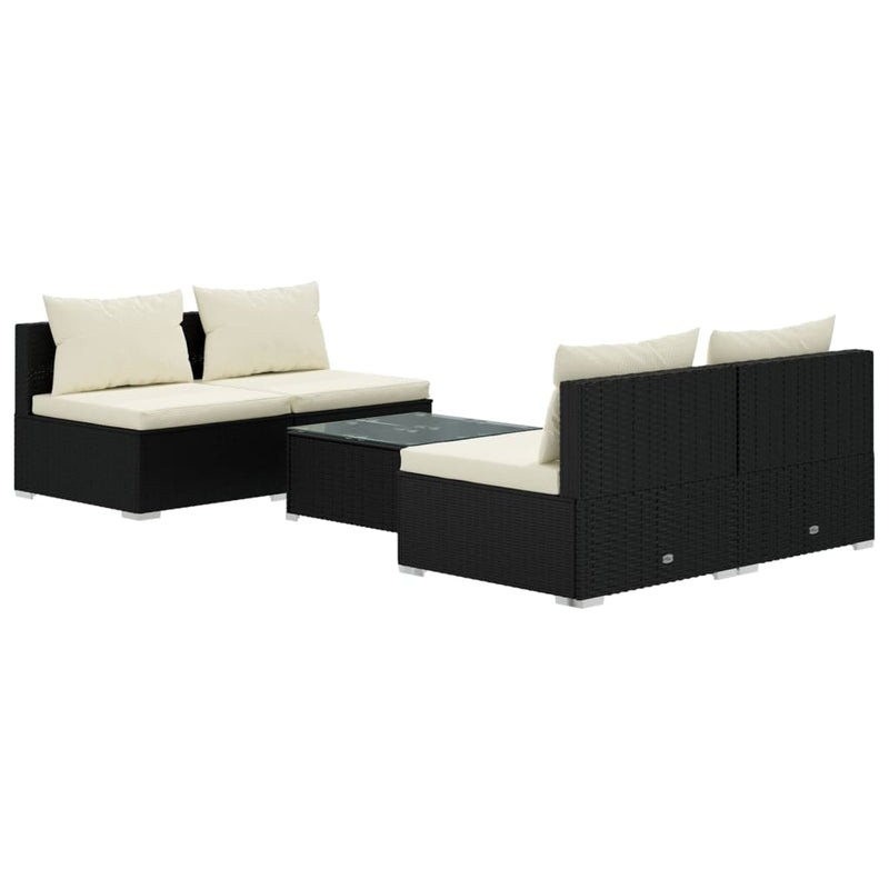 5 Piece Garden Lounge Set with Cushions Poly Rattan Black