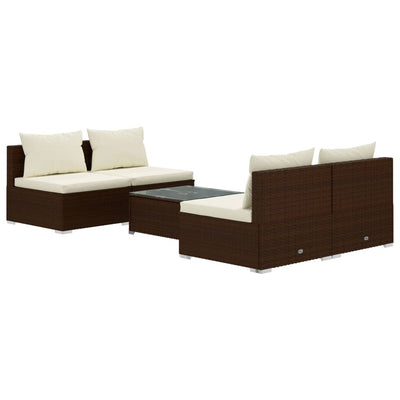 5 Piece Garden Lounge Set with Cushions Poly Rattan Brown