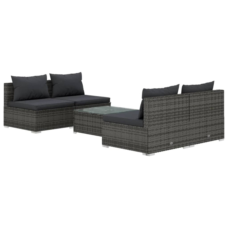 5 Piece Garden Lounge Set with Cushions Poly Rattan Grey