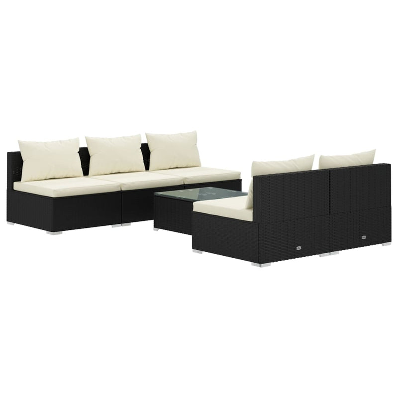 6 Piece Garden Lounge Set with Cushions Poly Rattan Black