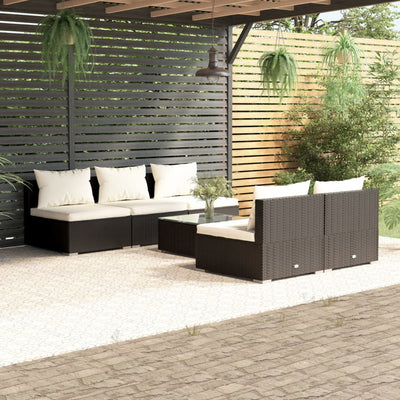 6 Piece Garden Lounge Set with Cushions Poly Rattan Black