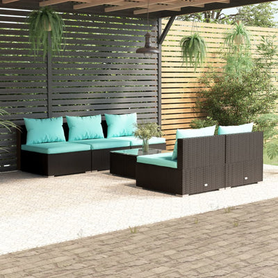 6 Piece Garden Lounge Set with Cushions Poly Rattan Black