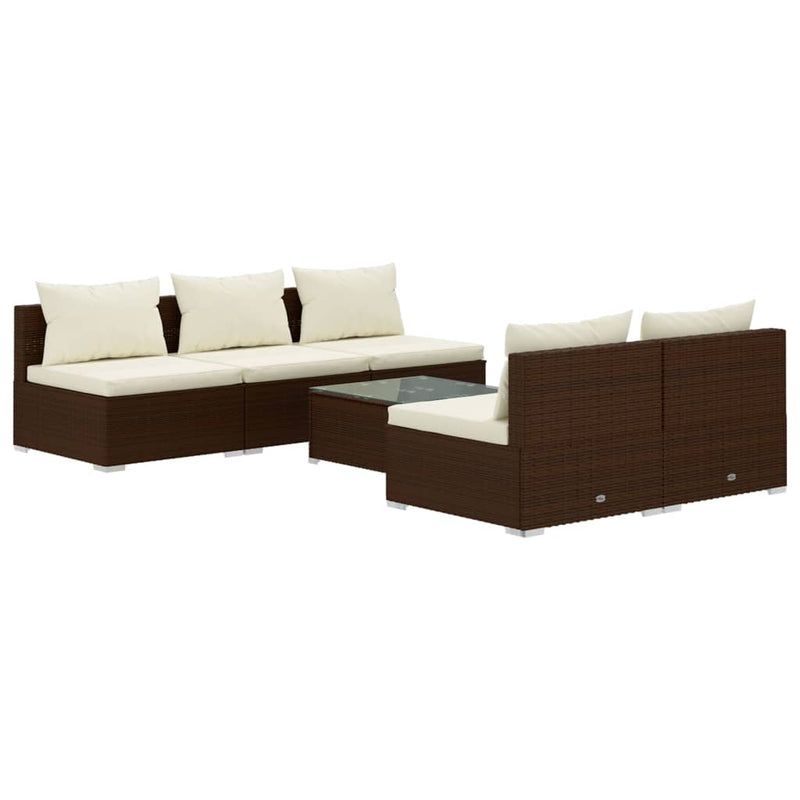 6 Piece Garden Lounge Set with Cushions Poly Rattan Brown