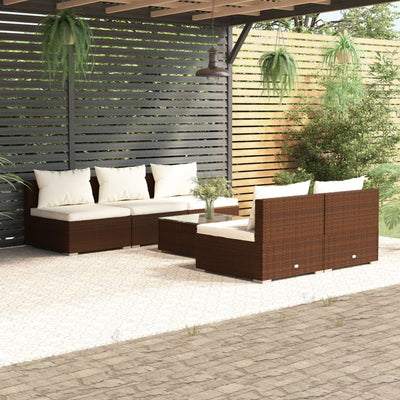 6 Piece Garden Lounge Set with Cushions Poly Rattan Brown