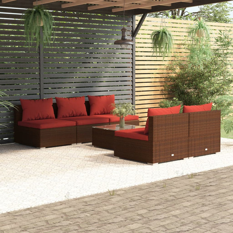 6 Piece Garden Lounge Set with Cushions Poly Rattan Brown