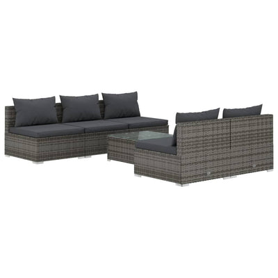 6 Piece Garden Lounge Set with Cushions Poly Rattan Grey