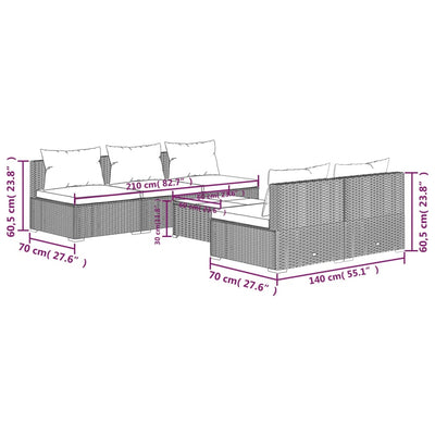 6 Piece Garden Lounge Set with Cushions Poly Rattan Grey