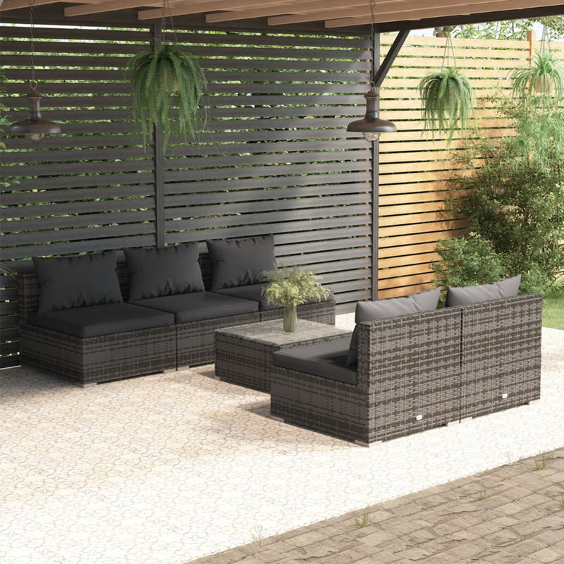 6 Piece Garden Lounge Set with Cushions Poly Rattan Grey