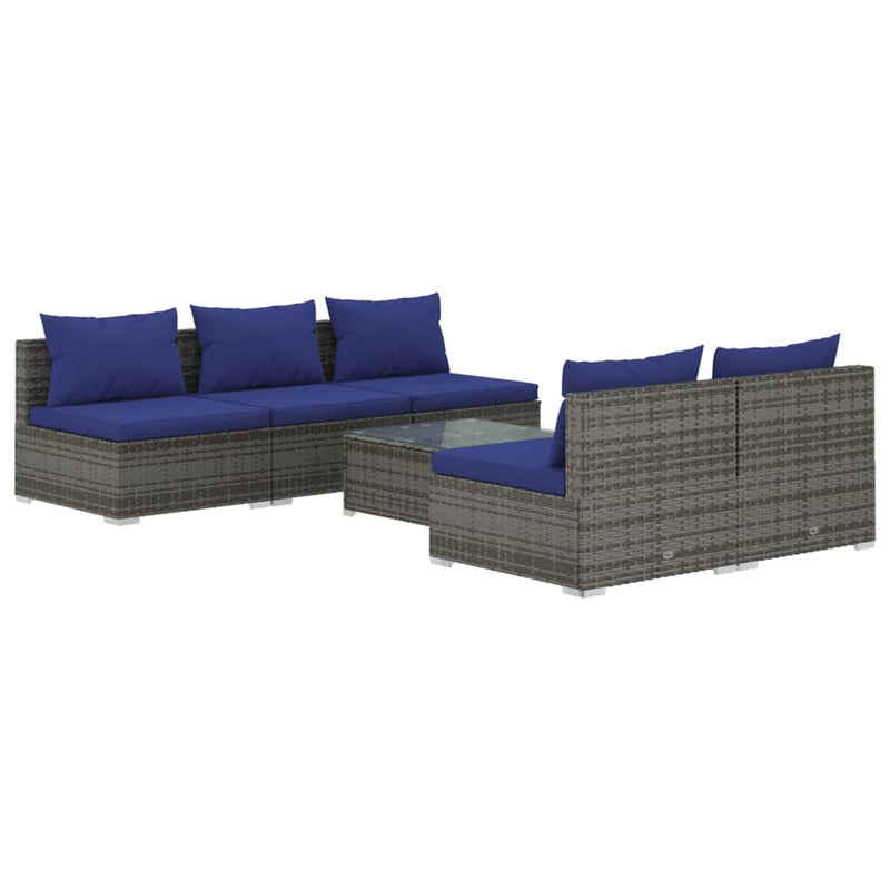 6 Piece Garden Lounge Set with Cushions Poly Rattan Grey