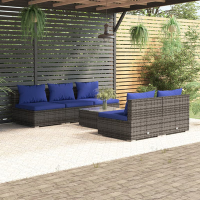 6 Piece Garden Lounge Set with Cushions Poly Rattan Grey