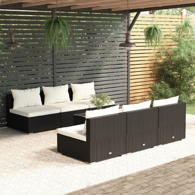 7 Piece Garden Lounge Set with Cushions Poly Rattan Black