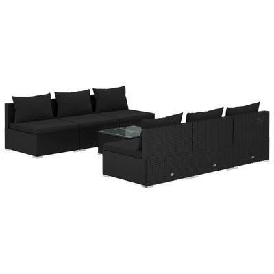 7 Piece Garden Lounge Set with Cushions Poly Rattan Black