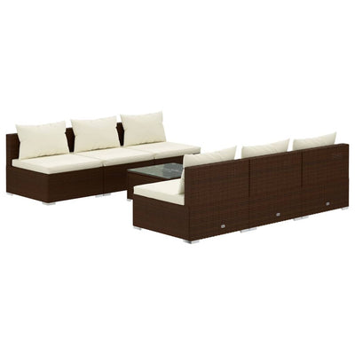 7 Piece Garden Lounge Set with Cushions Poly Rattan Brown