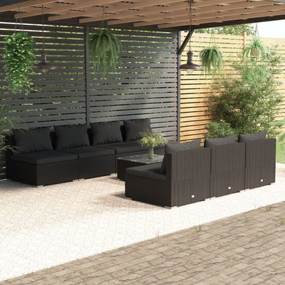 8 Piece Garden Lounge Set with Cushions Poly Rattan Black