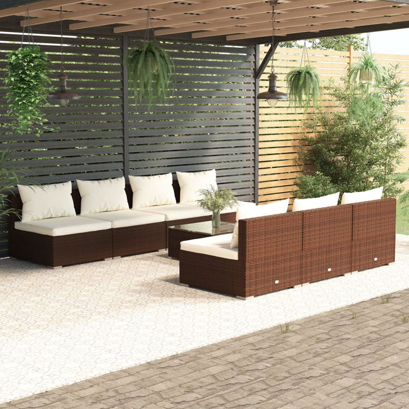 8 Piece Garden Lounge Set with Cushions Poly Rattan Brown