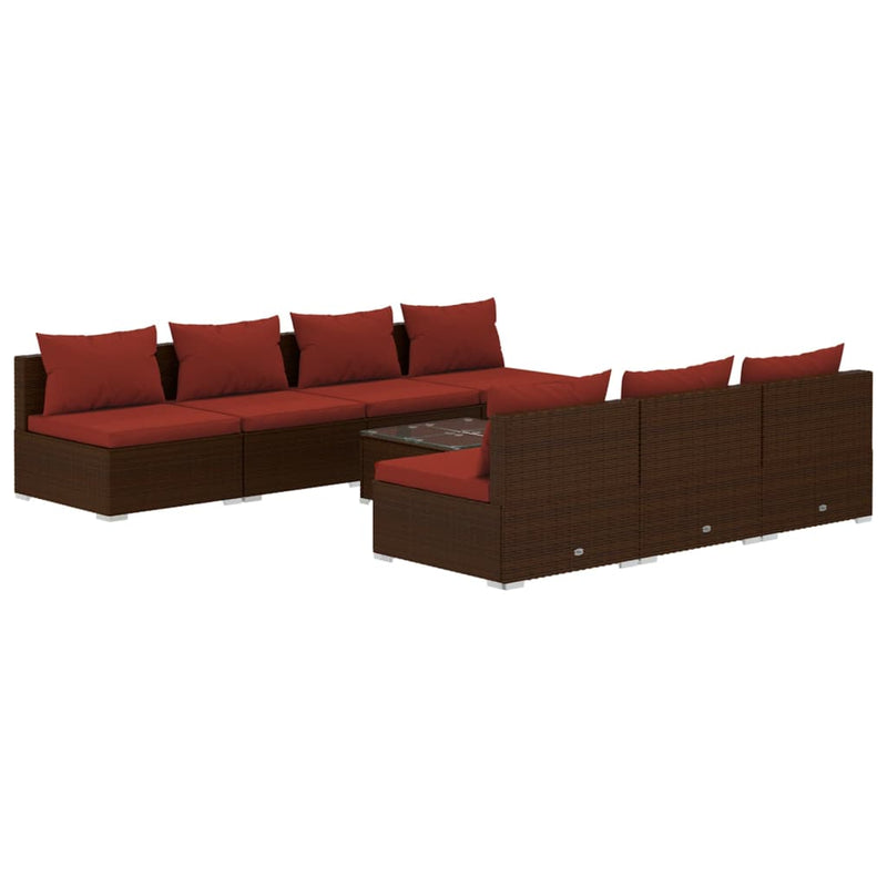 8 Piece Garden Lounge Set with Cushions Poly Rattan Brown