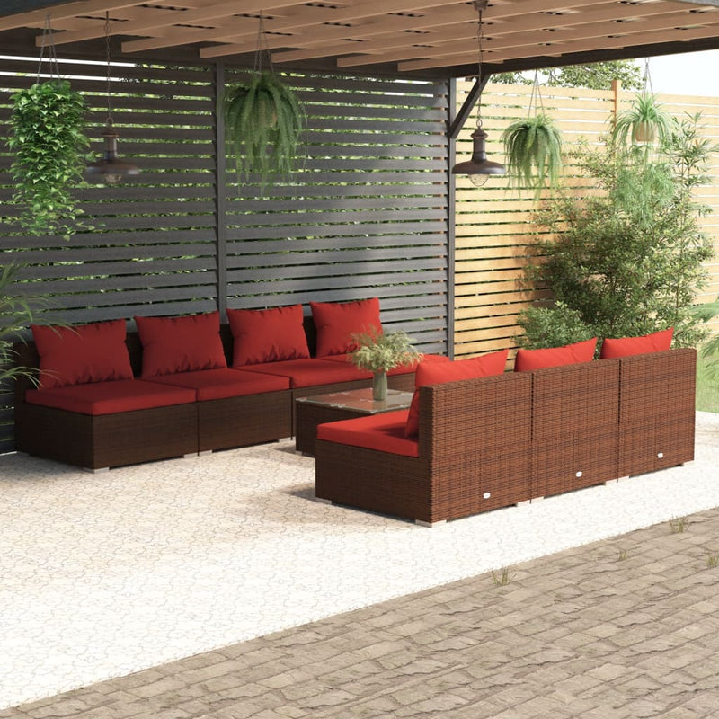 8 Piece Garden Lounge Set with Cushions Poly Rattan Brown