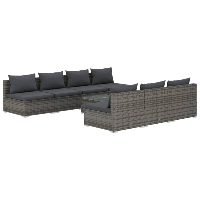 8 Piece Garden Lounge Set with Cushions Poly Rattan Grey