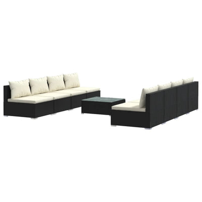 9 Piece Garden Lounge Set with Cushions Poly Rattan Black