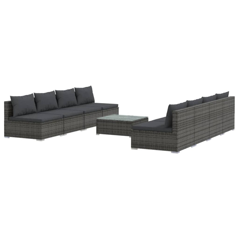 9 Piece Garden Lounge Set with Cushions Poly Rattan Grey