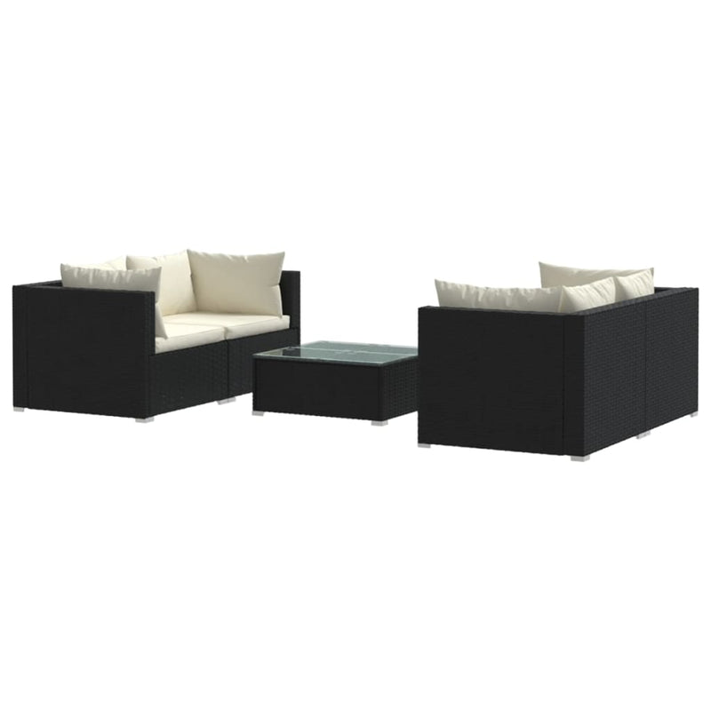 5 Piece Garden Lounge Set with Cushions Poly Rattan Black