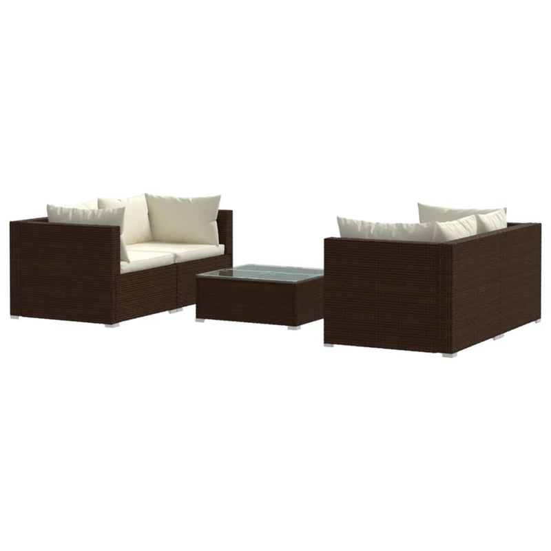 5 Piece Garden Lounge Set with Cushions Poly Rattan Brown