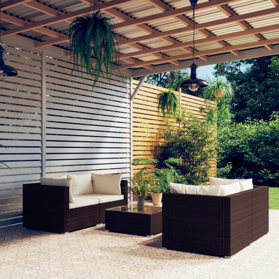 5 Piece Garden Lounge Set with Cushions Poly Rattan Brown