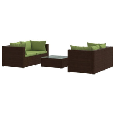 5 Piece Garden Lounge Set with Cushions Poly Rattan Brown