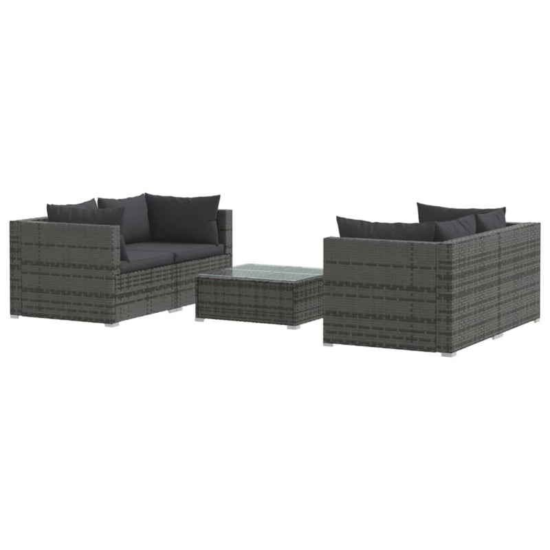 5 Piece Garden Lounge Set with Cushions Poly Rattan Grey