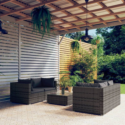 5 Piece Garden Lounge Set with Cushions Poly Rattan Grey