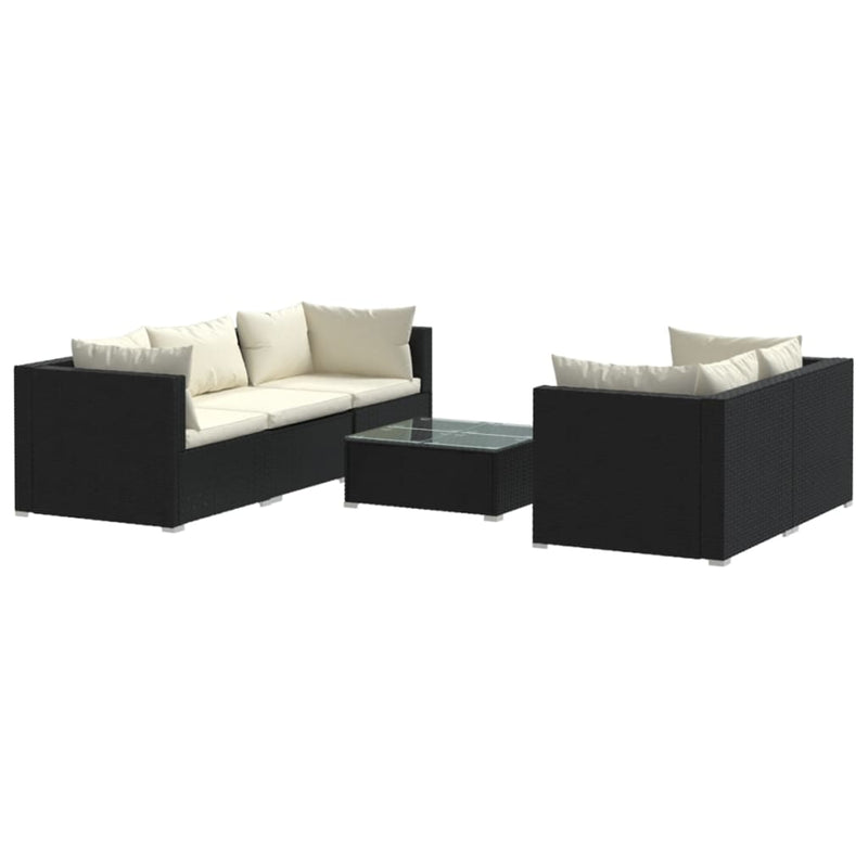 6 Piece Garden Lounge Set with Cushions Poly Rattan Black