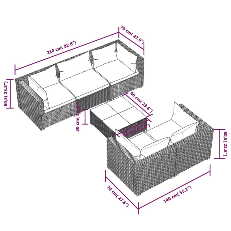 6 Piece Garden Lounge Set with Cushions Poly Rattan Black