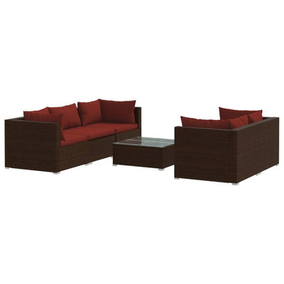 6 Piece Garden Lounge Set with Cushions Poly Rattan Brown