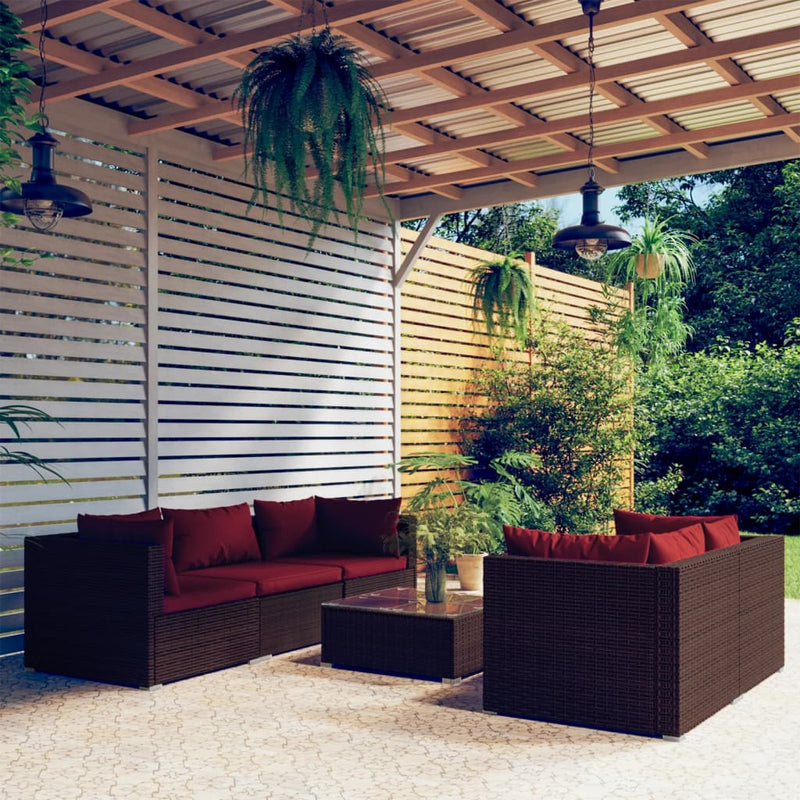 6 Piece Garden Lounge Set with Cushions Poly Rattan Brown