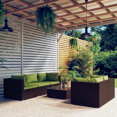 6 Piece Garden Lounge Set with Cushions Poly Rattan Brown