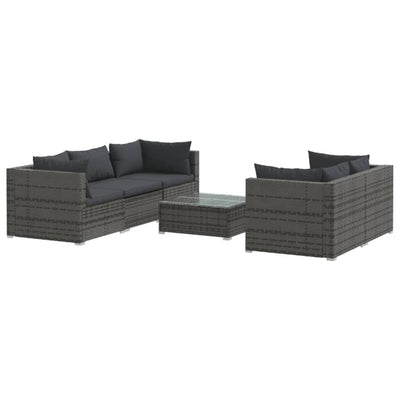 6 Piece Garden Lounge Set with Cushions Poly Rattan Grey