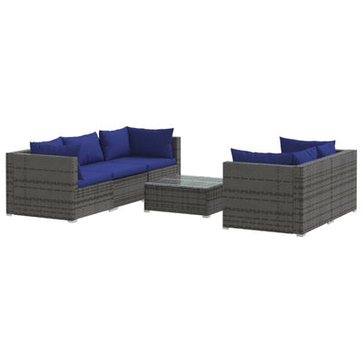 6 Piece Garden Lounge Set with Cushions Poly Rattan Grey