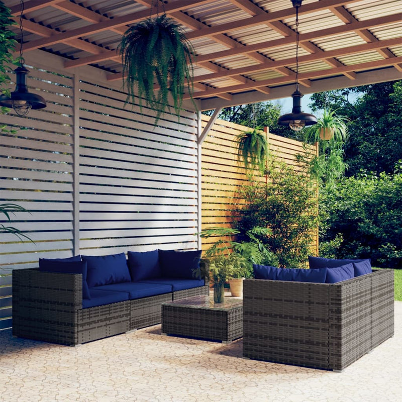 6 Piece Garden Lounge Set with Cushions Poly Rattan Grey