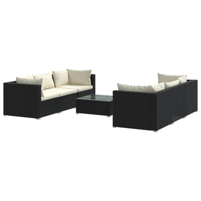 7 Piece Garden Lounge Set with Cushions Poly Rattan Black